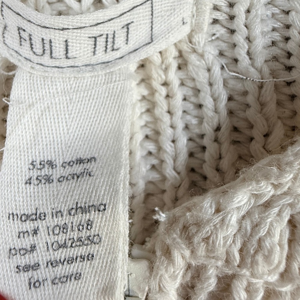 Full Tilt Cropped Knit Hoodie Sweater Womens M Ivory Zip Up Distressed Hem Y2K - Picture 2 of 11